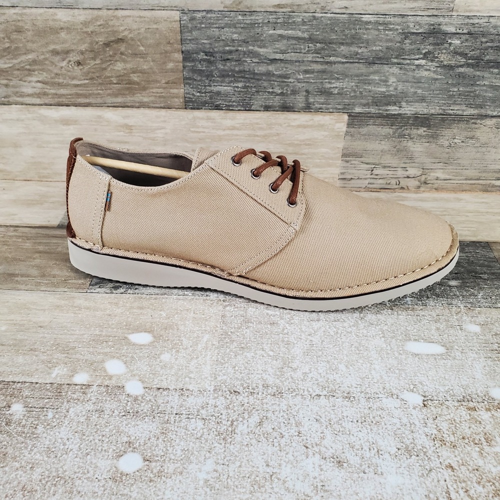 Toms Preston Mens Dress Shoes Sz 11 Beige Canvas Natural Textured Twill Oxford